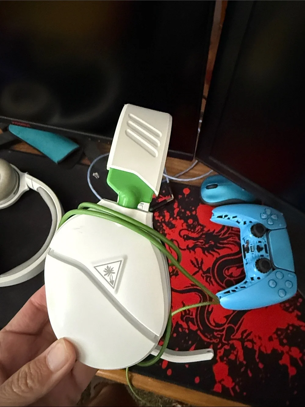White and Green Over-Ear Gaming Headset with Microphone